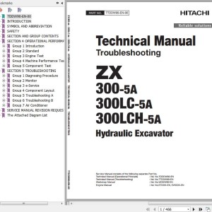 Hitachi ZX300-5A ZX300LC-5A ZX300LCH-5A Technical Manual Troubleshooting TTDDW90-EN-00