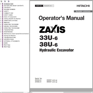Hitachi ZX33U-6 ZX38U-6 Operator’s Manual ENMADR-EN1-1