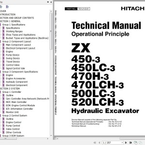 Hitachi ZX450-3 To ZX520LCH-3 Technical Operation Principle Manual TO1J1-E-01