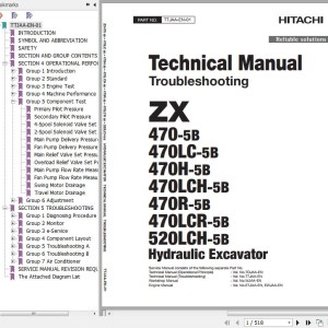 Hitachi ZX470-5A To ZX520LCH-5B Technical Manual Troubleshooting TTJAA-EN-01