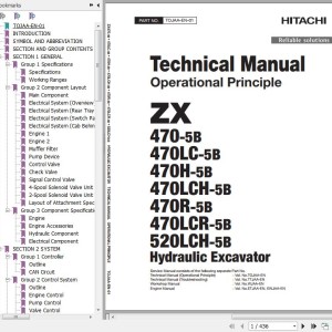 Hitachi ZX470-5A To ZX520LCH-5B Technical Operational Principle Manual TOJAA-EN-01