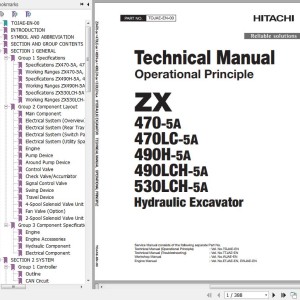 Hitachi ZX470-5A To ZX530LCH-5A Technical Operational Principle Manual TOJAE-EN-00