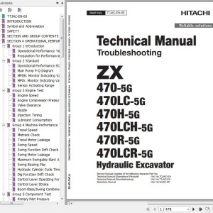 Hitachi ZX470-5G To ZX470LCR-5G Technical Manual Troubleshooting TTJAC-EN-00
