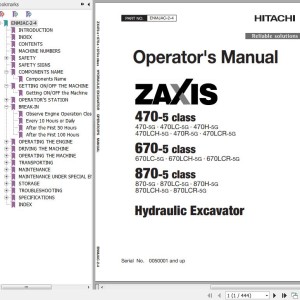 Hitachi ZX470-5G ZX670-5G ZX870-5G Operator's Manual ENMJAC-2-7