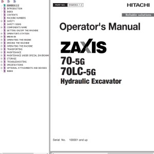 Hitachi ZX70-5G ZX70LC-5G Operator's Manual ENMDEA-1-2
