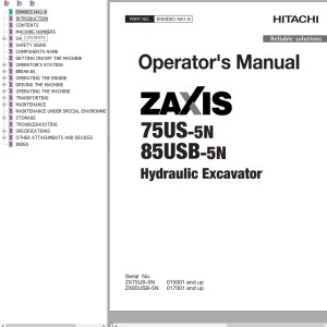 Hitachi ZX75US-5N ZX85USB-5N Operator's Manual ENMDEC-NA1-8
