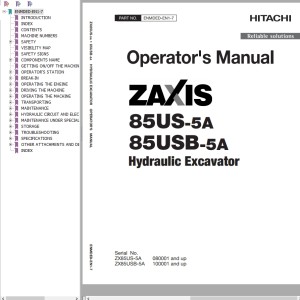 Hitachi ZX85US-5A ZX85USB-5A Operator's Manual ENMDED-EN1-7