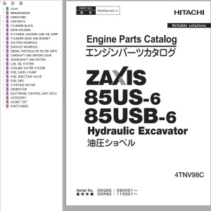 Hitachi ZX85US-6 ZX85USB-6 Engine Parts Catalog PDER50-EG1-2