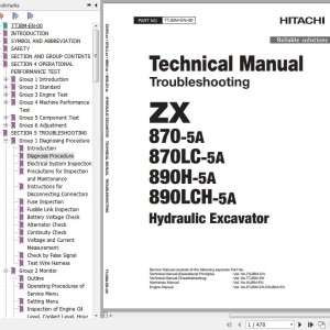 Hitachi ZX870-5A To ZX890LCH-5A Technical Manual Troubleshooting TTJBM-EN-00