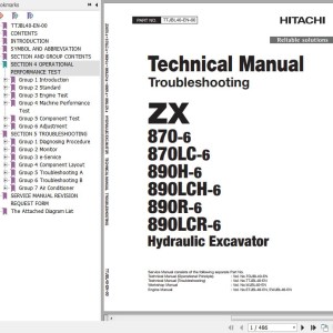 Hitachi ZX870-6 To ZX890LCR-6 Technical Manual Troubleshooting TTJBL40-EN-00