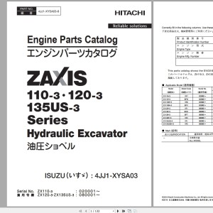 Hitachi ZX110-3 ZX120-3 ZX135US-3 Series Engine Part Catalog 4JJ1-XYSA03-8