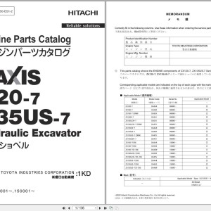 Hitachi ZX120-7 ZX135US-7 Engine Parts Catalog PDA350-EG1-2 JP EN
