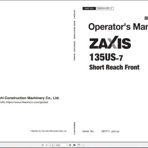 Hitachi ZX135US-7 Short Reach Front Operator Manual ENMDA4-SR1-2