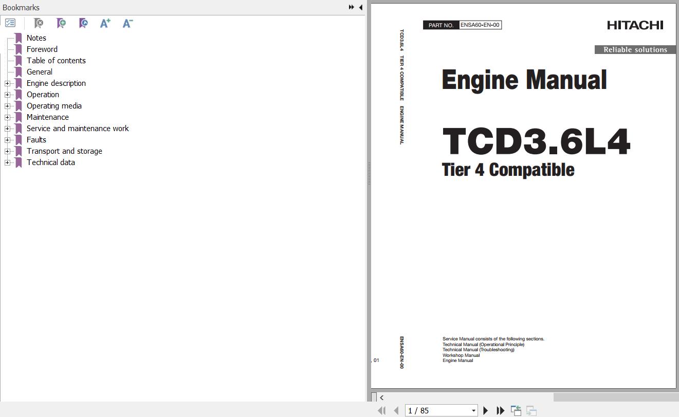 Deutz TCD3.6L4 Tier 4 Compatible Engine Manual ENSA60-EN-00