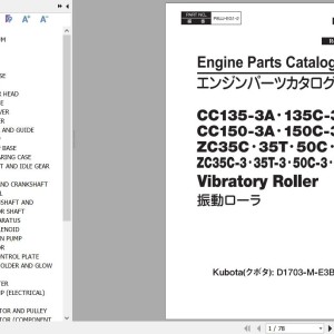 Hitachi CC135-3A to 50T-3 Kubota D1703-M-E3B-RRHC-1 Engine Parts Catalog P8UJ-EG1-2