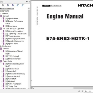 Hitachi TSR65KDS Kubota E75-ENB3-HGTK-1 Engine Manual KM-E75ENB3-E-00