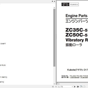 Hitachi ZC35C-5 to ZC50T-5 Kubota D1703-M-DI-E4B-RRHC1 Engine Parts Catalog PTCJA0-EG1-2