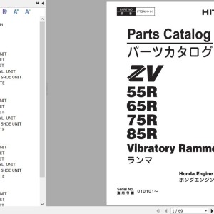 Hitachi ZV 55R 65R 75R 85R Honda GX100U 120U Parts Catalog PTGA91-1-1