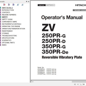 Hitachi ZV250PR-G to ZV350PR-De Operator's Manual ENMTTB-EN1-2