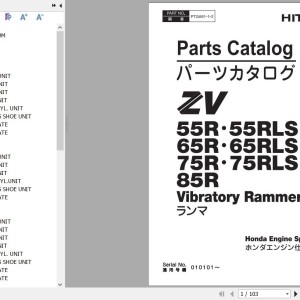 Hitachi ZV55R to ZV85R Honda GX100U GX120RT2 Parts Catalog PTGA91-1-2