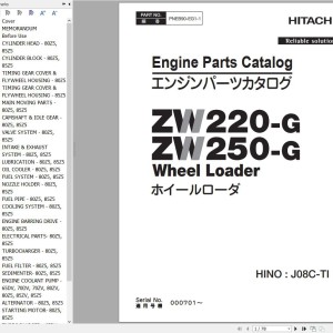 Hitachi ZW220-G ZW250-G Hino Engine J08C-TI Parts Catalog PNEB90-EG1-1 EN JP