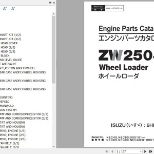 Hitachi ZW250-5B ISUZU 6HK1-XZWT01 Engine Parts Catalog