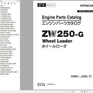 Hitachi ZW250-G Hino Engine J08C-TI Parts Catalog PNEA90-EG1-1 EN JP