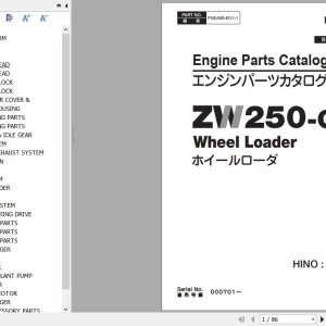 Hitachi ZW250-G Hino J08C-TI Engine Parts Catalog PNEA90-EG1-1