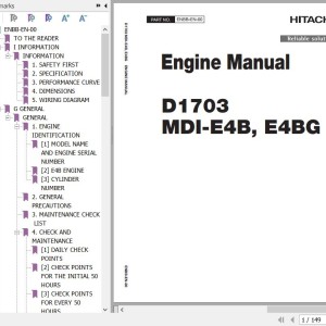 Hitachi ZW30-5B 35C-5 50C-5 35T-5 50T-5 Kubota D1703-MDI-E4B E4G Engine Manual ENBB-EN-00