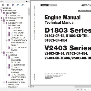 Hitachi ZW40-5B ZW50-5B Kubota D1803 Series V2403 Series Technical Manual ETNBC-EN-00
