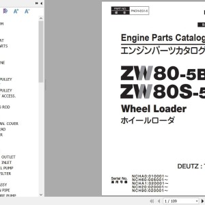 Hitachi ZW80-5B ZW80S-5B Deutz TD2.9L4 Engine Parts Catalog PNCH-EG1-5