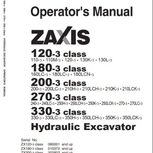 Hitachi ZX120-3 class to ZX330-3 class Operators Manual EM1U1-3-6