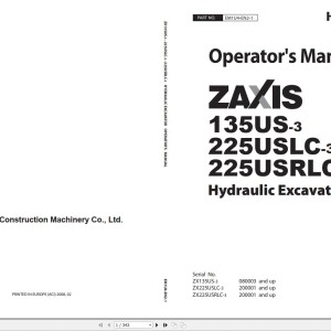 Hitachi ZX135US-3 ZX225USLC-3 ZX225USRLC-3 Operators Manual EM1U4-EN2-1