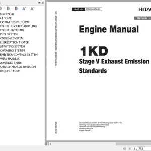 Hitachi ZX135US-7 to ZX130-7 Toyota 1KD Stage V Exhaust Emission Standards Engine Manual EDA350-EN-00