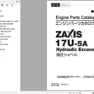 Hitachi ZX17U-5A Yanmar 3TNV70-PHBB Engine Parts Catalog PABAA0-EG1-1