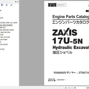 Hitachi ZX17U-5N Yanmar 3TNV74F-SPHB Engine Parts Catalog PABC60-EG1-1