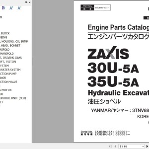 Hitachi ZX30U-5A ZX35U-5A Yanmar 3TNV88-ZPHB Engine Parts Catalog PADB91-EG1-1