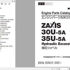 Hitachi ZX30U-5A ZX35U-5A Yanmar 3TNV88-ZPHB Engine Parts Catalog PADBA0-EG1-1
