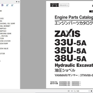 Hitachi ZX33U-5A 35U-5A 38U-5A Yanmar 3TNV88-BPHBB Engine Parts Catalog PADCJ0-EG1-2