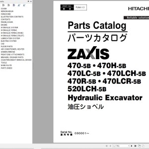 Hitachi ZX470-5B to ZX520LCH-5B Parts Catalog PJAA-1-3