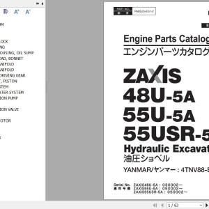 Hitachi ZX48U-5A 55U-5A 55USR-5A Yanmar 4TNV88-BPHBB Engine Parts Catalog PAEBJ0-EG1-2
