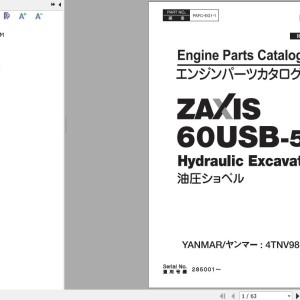 Hitachi ZX60USB-5N Yanmar 4TNV98C-WHB Engine Parts Catalog PAFC-EG1-1