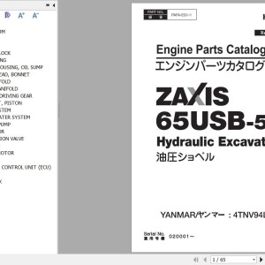 Hitachi ZX65USB-5A Yanmar 4TNV94L-ZWHB Engine Parts Catalog PAFA-EG1-1