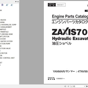 Hitachi ZX70-5G Yanmar 4TNV98-AVHBW Engine Parts Catalog PDEA-EG1-1