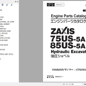 Hitachi ZX75US-5A ZX85US-5A Yanmar 4TNV94L-ZWHBW Engine Parts Catalog PDED-EG1-1