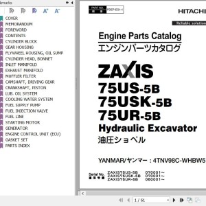 Hitachi ZX75US-5B 75USK-5B 75UR-5B Yanmar 4TNV98C-WHBW5 Engine Parts Catalog PDEP-EG1-1