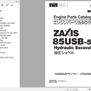 Hitachi ZX85USB-5N Yanmar 4TNV98C-WHBW Engine Parts Catalog PDEF-EG1-1