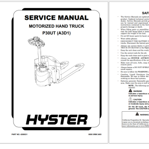 Hyster A3D1 P30UT Service Manual