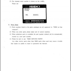 Iseki SF300 SF330 Series Parts Catalog 1636-097-100-10
