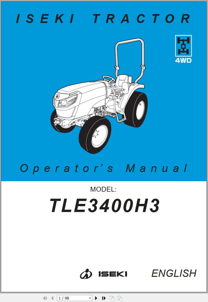 Iseki TLE3400 H3 Operators Manual And Wiring Diagram 1834 912 102 0 EN